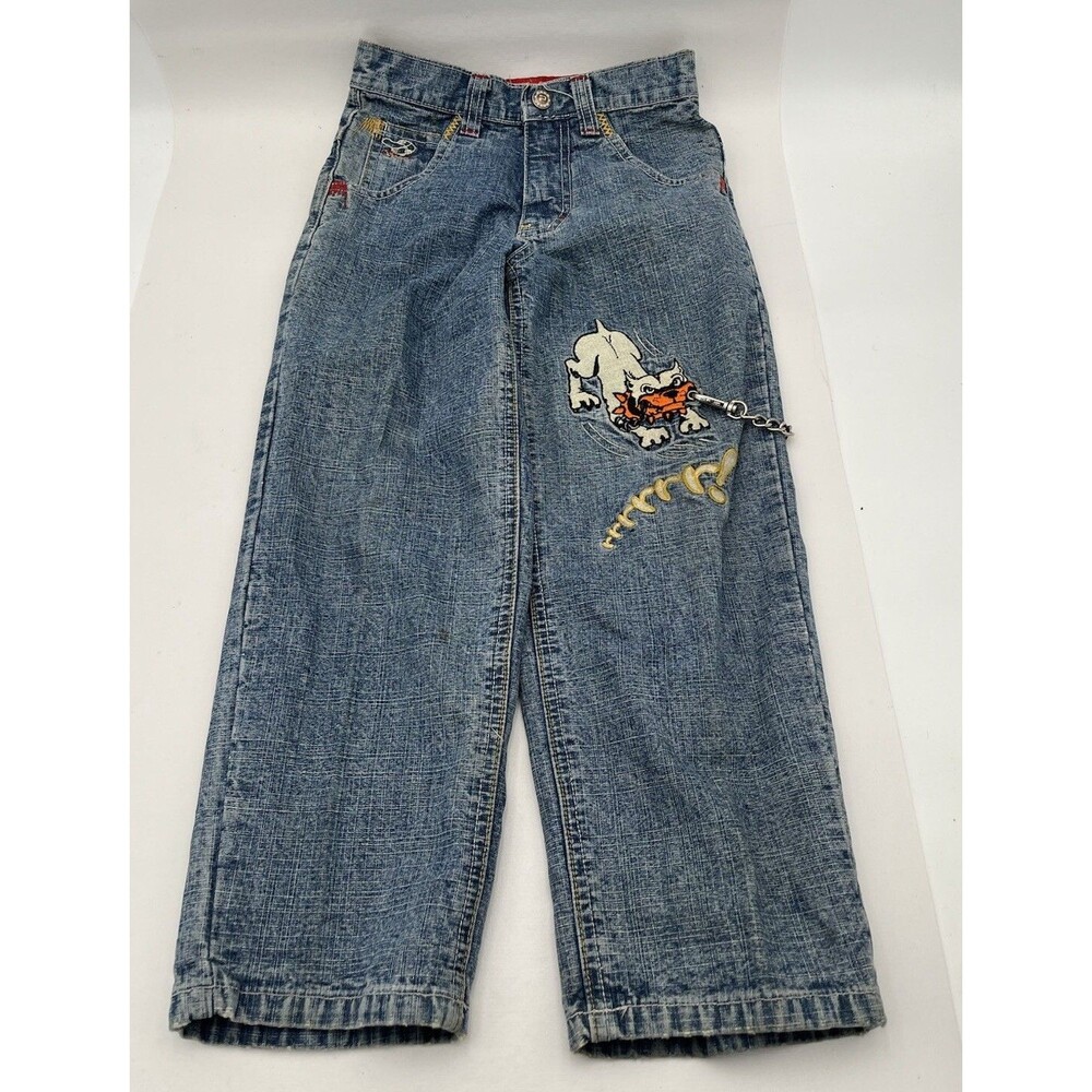 Vtg Paco Jeans Size 5 Boys Baggy Y2K Dog Leash Embroidered Skate 2000s Used